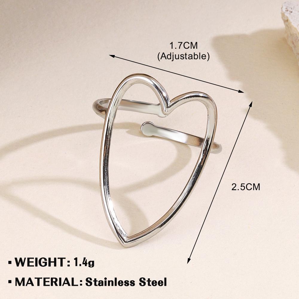 European & American Fashion Stainless Steel Heart-Shaped Geometric Ring - French Retro Style