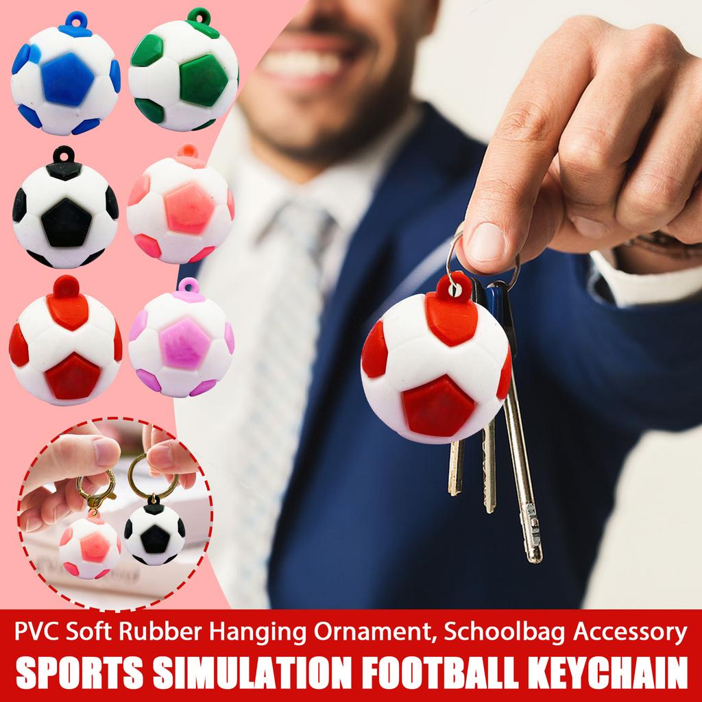 Sports Simulation Football Keychain, PVC Soft Rubber Hanging Ornament, Schoolbag Accessory