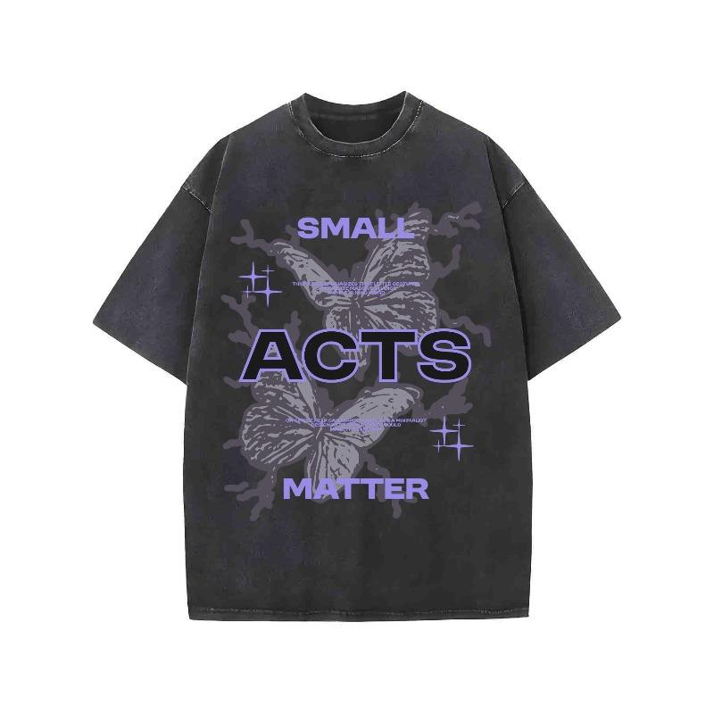 

European sizes Oversized Butterfly Printed Washed T - Shirt for Women Men, Purple Text And Star Decor, Casual Daily Wear S чёрный