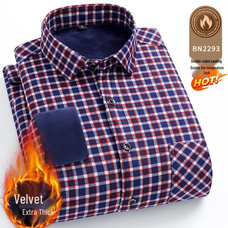 

Мужская двухсторонняя флисовая рубашка с длинным рукавом для осени и зимы 7XL