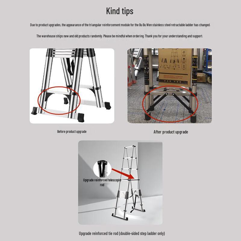 BUBUWEN Stainless Steel Telescopic Straight Ladder