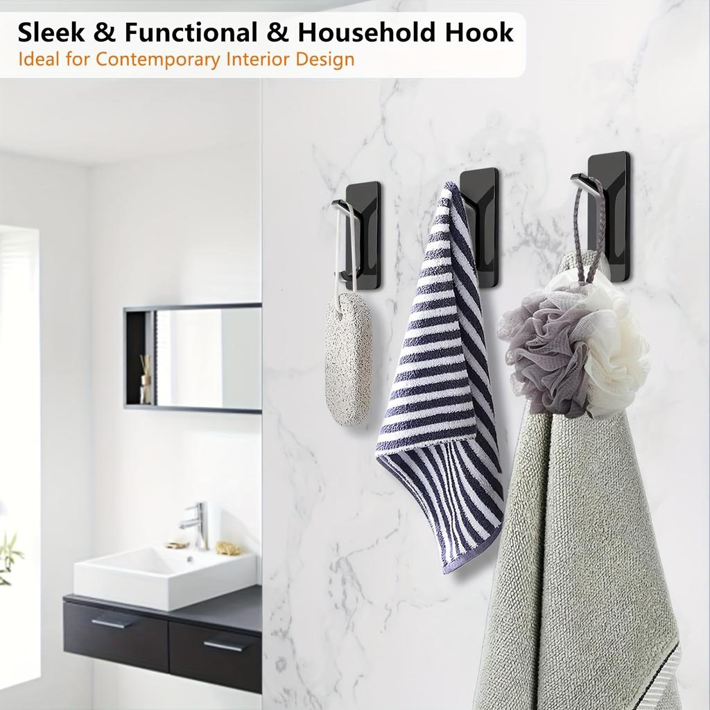 10pcs Easy-Install Adhesive Coat Hooks - Holds Up To 15 Lbs, Perfect for Shower, Bathroom & Kitchen Walls, Glass Doors, Mirrors & Tiles