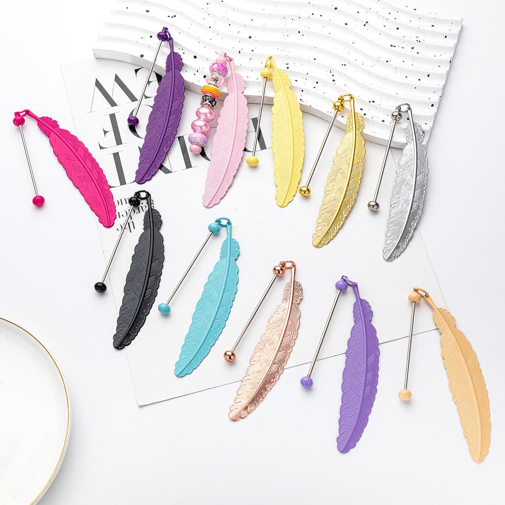 Funny Diy Beaded Feather Bookmark Children Student Reward Metal Book Mark Book Spare Parts Accessories Reading Stationery Gift