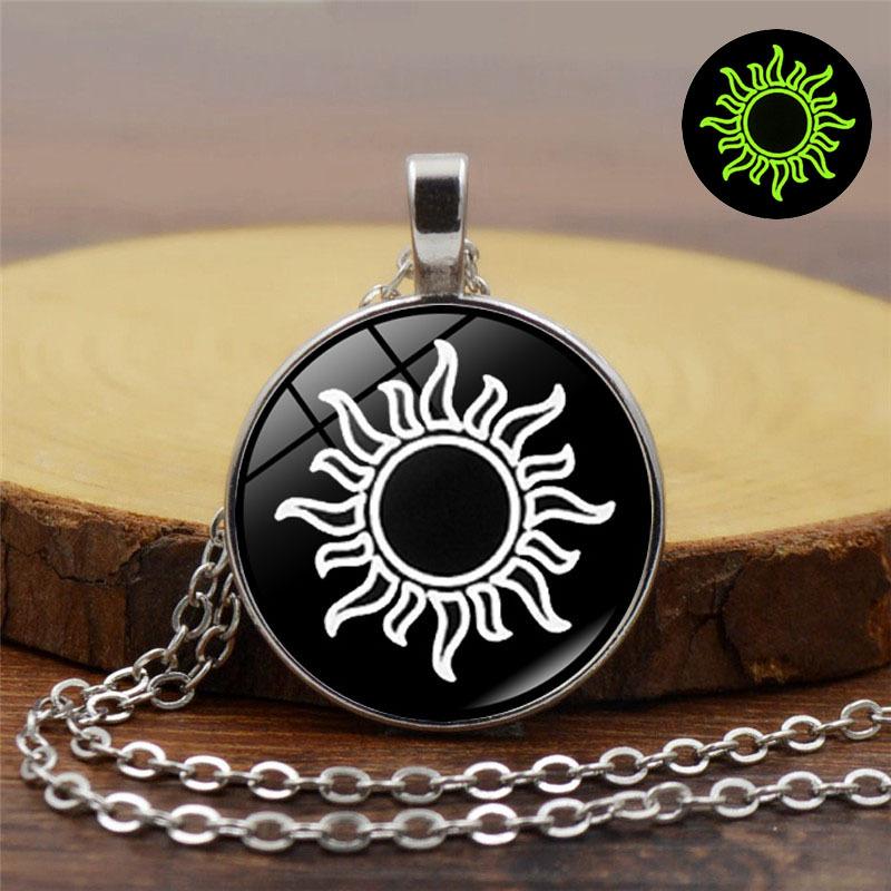 Vintage Luminous Sun Moon Lovers Time Gem Pendant Necklace Women's Jewelry Sweater Chain