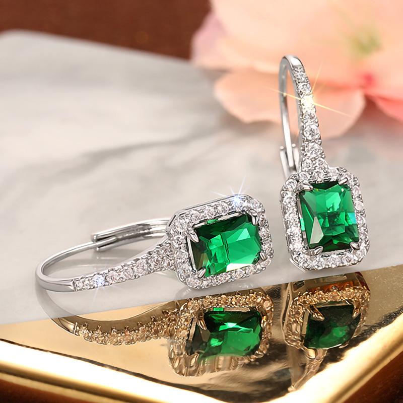Luxury Able Square Green Zircon Pendant Earrings for Ladies Elegant Exquisite Wedding Party Temperament Jewelry