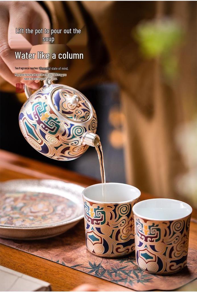 Dunhuang Gilded Silver Tea Set: Perfect Gift for Elders, Teachers, Corporate Events, or International Souvenirs.