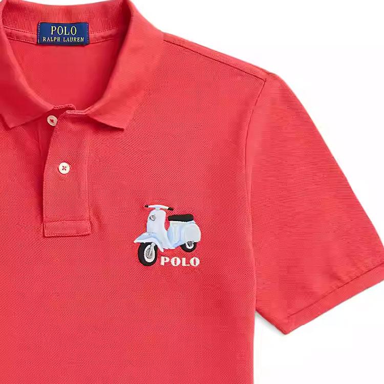 Polo Ralph Lauren Polo Shirt Ss25 Solid Color Cotton Ribbed Short Sleeve Kids Tops Red CWPOKNIY8021380-600