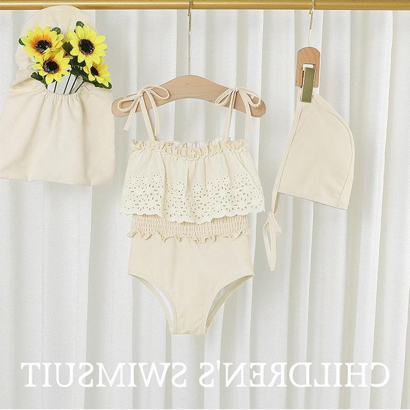 

Девочки Вышитый Цветочный Купальник с Рюшами - Мода Лета 2025 130 cm грязно-белый