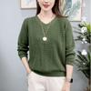 Female Spring and Autumn Solid Color Simple Knitted Sweater Loose Slimming Long Sleeved Base Top