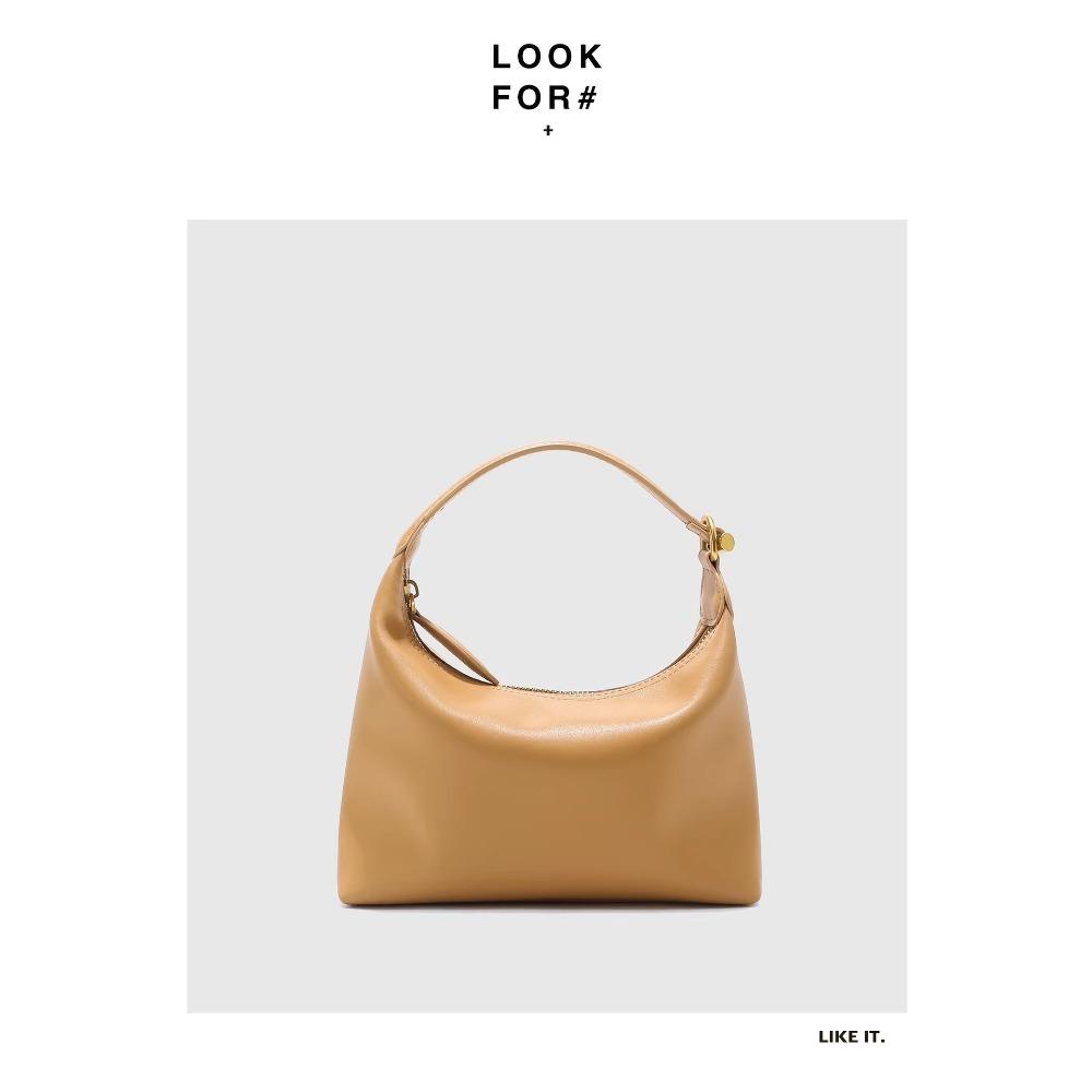 Niche cowhide handbag women's high-end leather underarm bag simple commuter handbag single shoulder crossbody lunch box bag