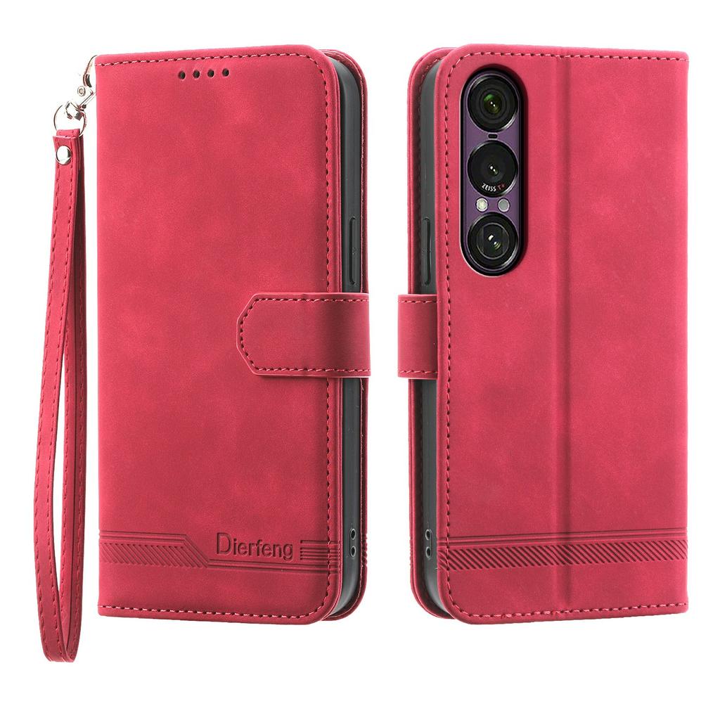 DIERFENG DF-03 For Sony Xperia 1 VII Case Lines Imprint Wallet Leather Phone Cover