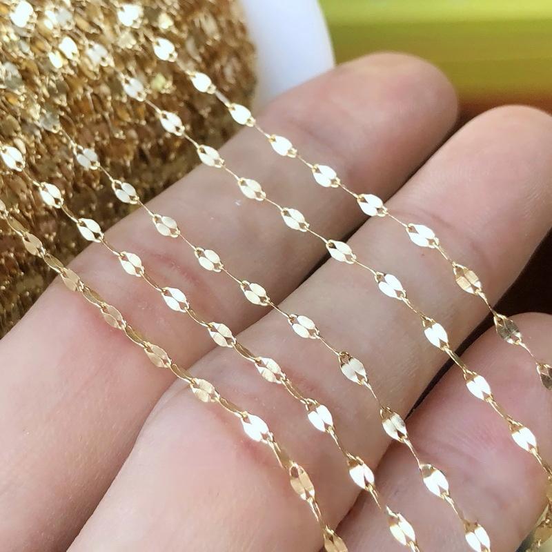 E381 1.6MM 14k Gold Filled Chain Lip Charm Connector Link Chain Gold Gf Roller Permanent Jewelry Chains for Diy