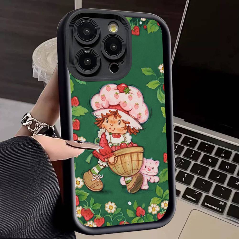 Animated S-Strawberry S-Shortcake Silicone Soft Phone Case For IPhone 17 16 14 13 12 11 15 Pro Max Plus Air Cover