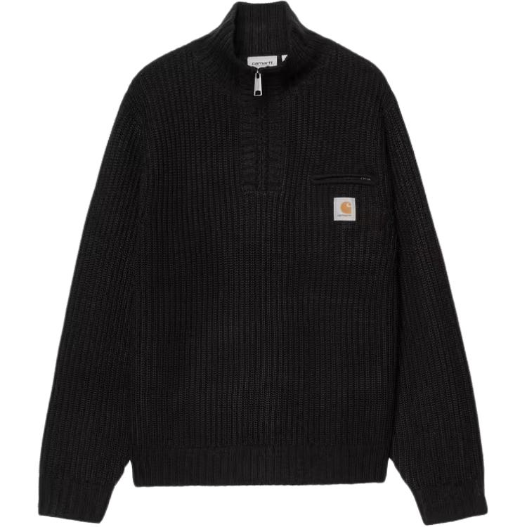 Carhartt WIP FW25 Detroit Half Zip Sweater Classic Detroit Pullover Zipper Chest Pocket Square Label Mock Neck Long Sleeve Sweater I035398-89-XX