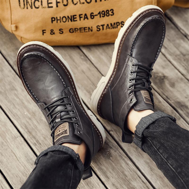Fashion 2025 Mens Thick Bottom Boots Leather Fashion Non-Slip Motorcycle Ankle Boots British Style Comfortable Versatile Business Shoes