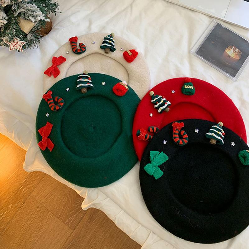 Christmas Beret Vintage Female Winter Warm Hat Student Cap Painter Hats For Women Raiment Xmas  Year Decoration