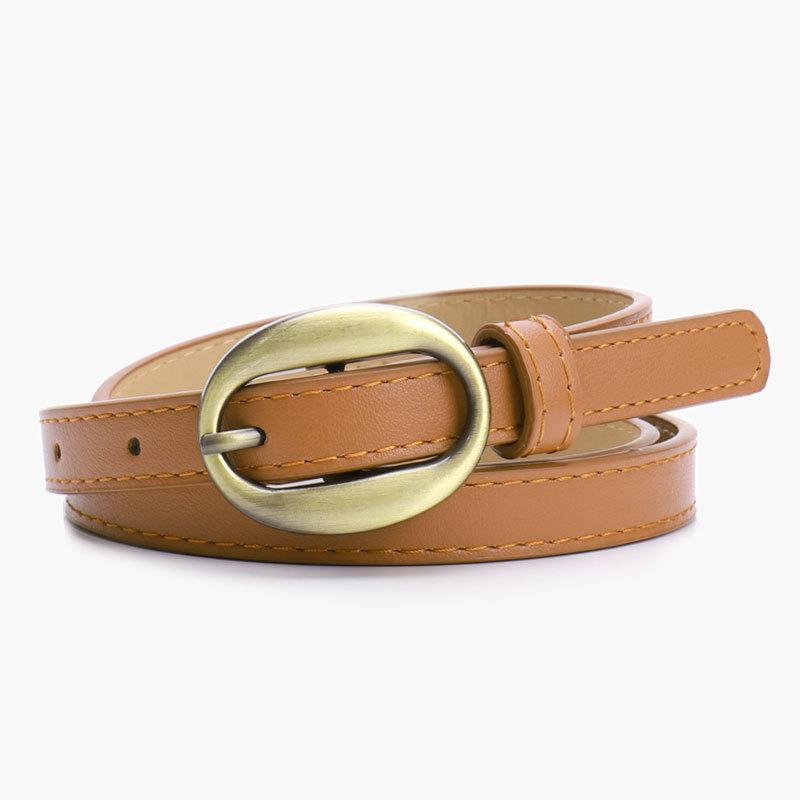Retro Narrow Pu Leather Belt For Women Slim Waist Accessory With Alloy Buckle For Chic Outfits