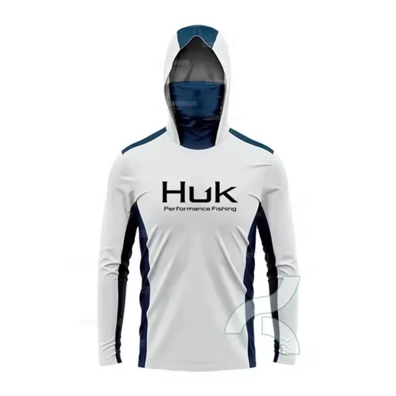 HUK Anglerhemden Langarm Mit Kapuze Gesichtsbedeckung Trikot Leichter Sonnenschutz Angler