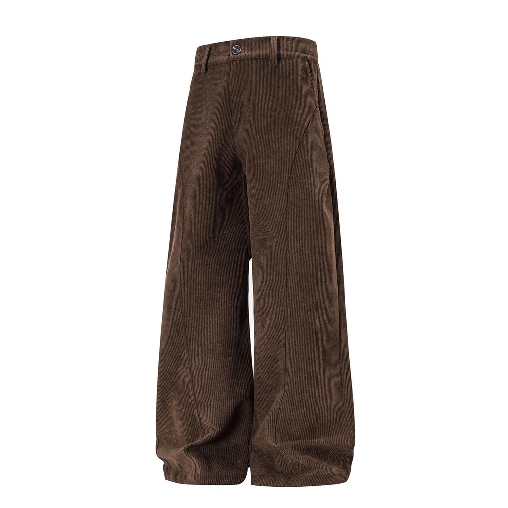 | Retro corduroy simple casual pants men's autumn structure split pleated loose straight long pants