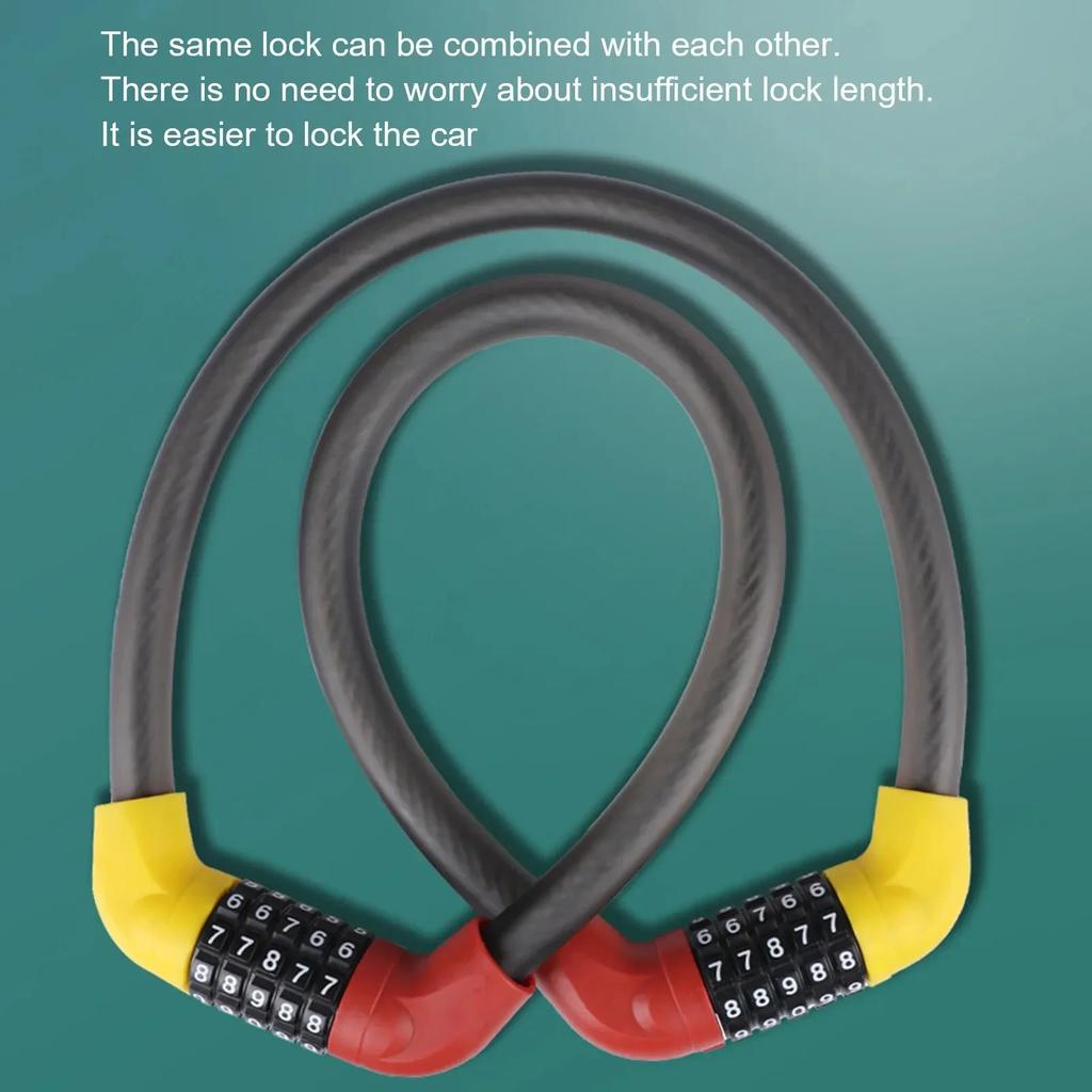 Portable Anti-Theft Cable Lock for Bicycles with 5-Digit Password Silicone Wrapped Anti-Rust Alloy Bold Design for Security