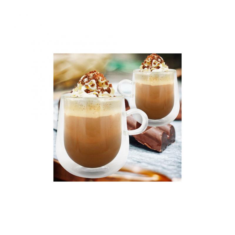 2pk Double Walled 275ml Glass Mugs