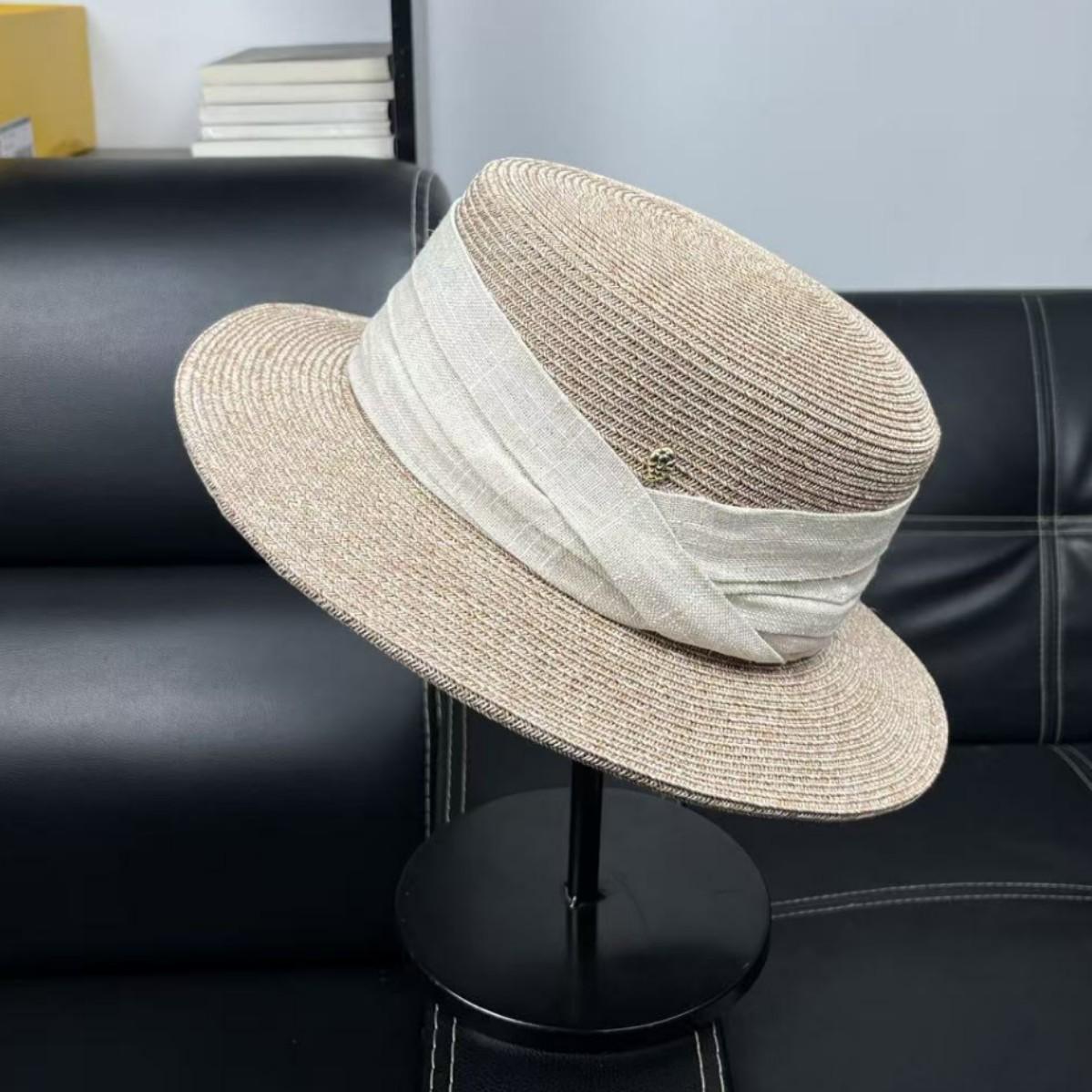 

High-end sunscreen UV French Panama flat top straw hat women s summer seaside vacation retro top hat sun hat M（55-58cm）