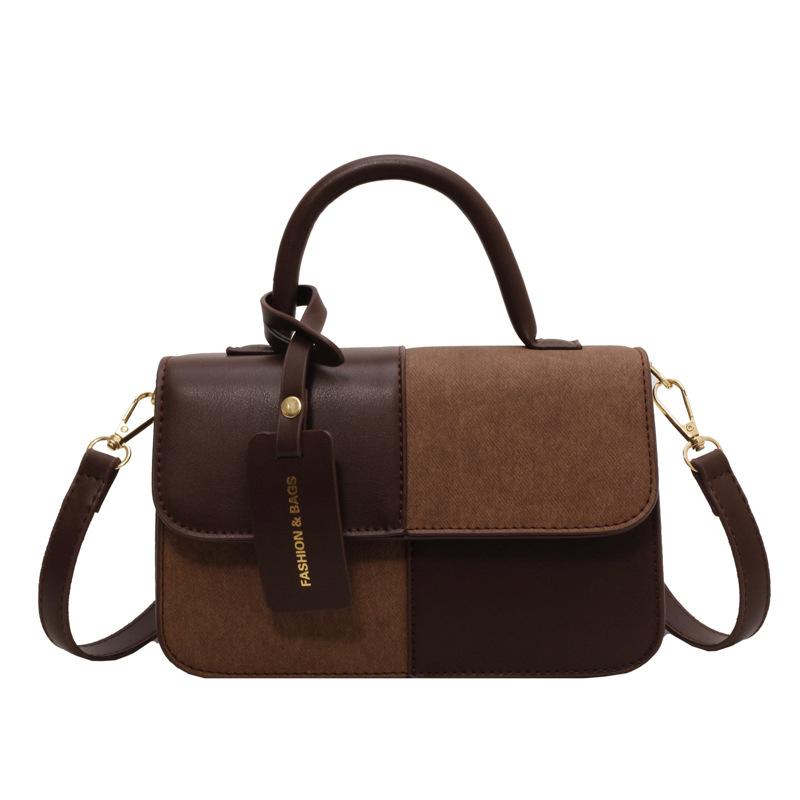 Small Bag Women's New Fashionable Versatile Shoulder Messenger Bag Splicing Contrasting Color Portable Small Square Bag