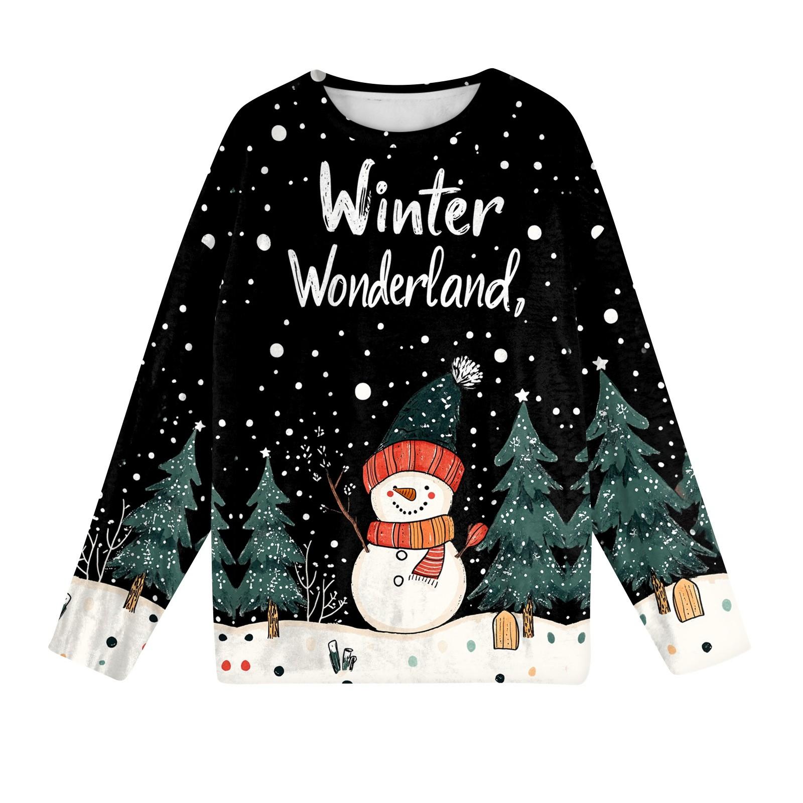 Женская мода зимние принтованные длинные рукава женские пижамы топы L чёрный