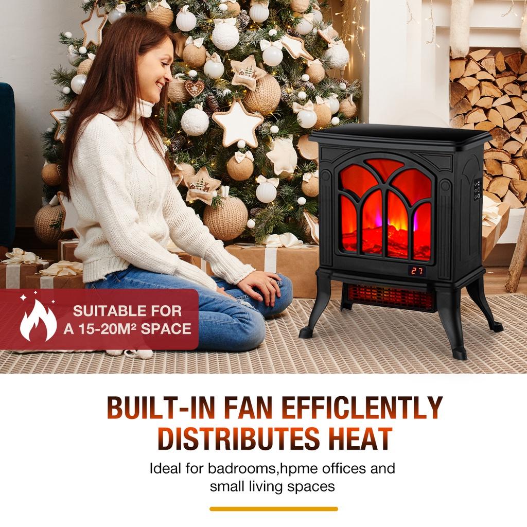 70W/750W/1500W Elektrický krbový ohřívač ventilátor kamna polena plamenový efekt římsa časovač PTC keramický ohřívač