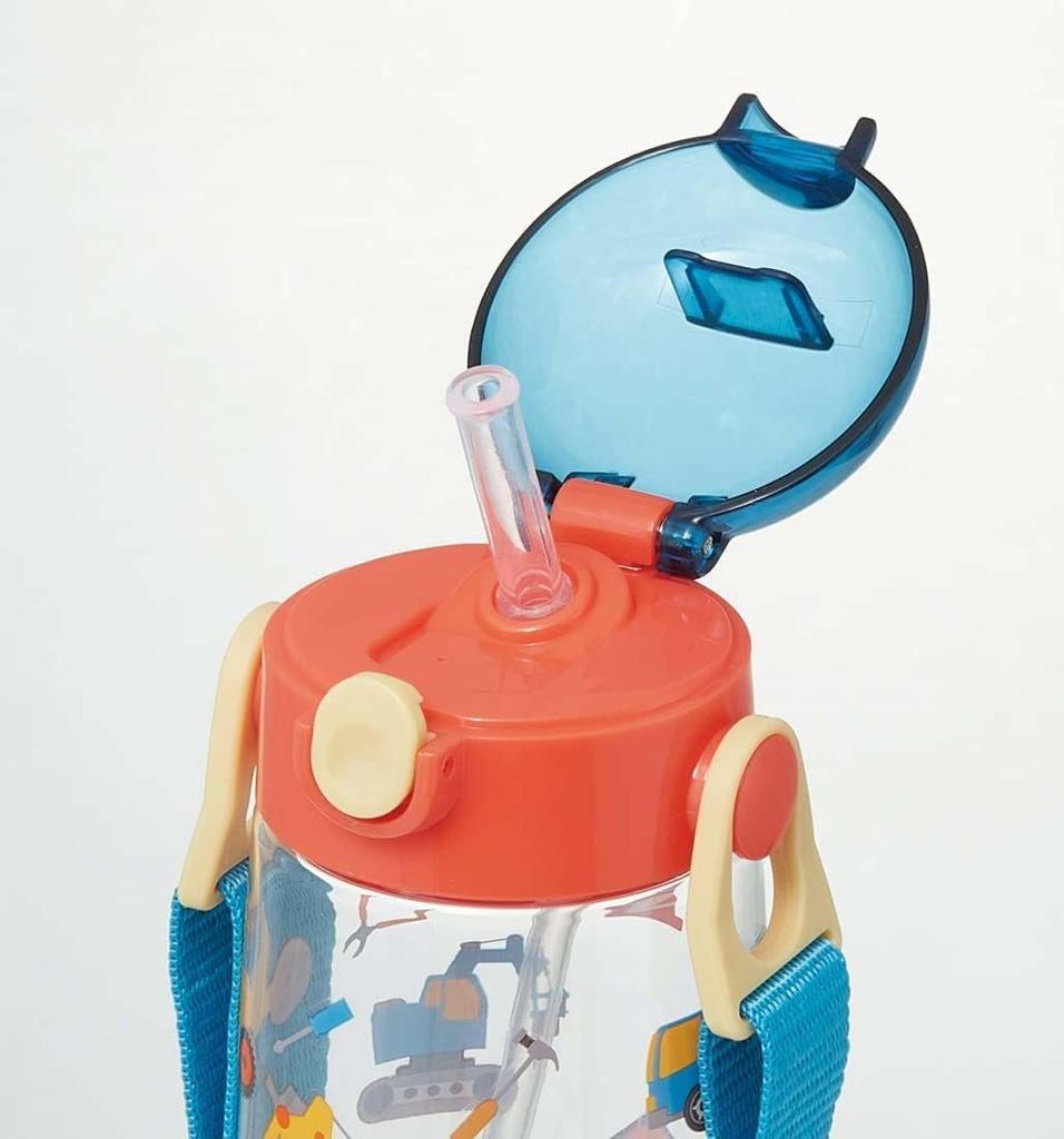 Skater Kids' Water Bottle with Straw, Clear, 480ml, One-Touch Silicone, Working Vehicle Design, for Boys and Girls, PDSH5-A