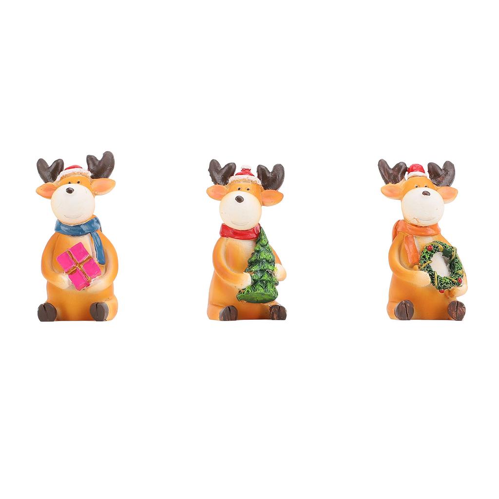 Xmas Reindeer Ornament Resin Statue Cartoon Cute Elk Figurine Tabletop Desktop Ornament