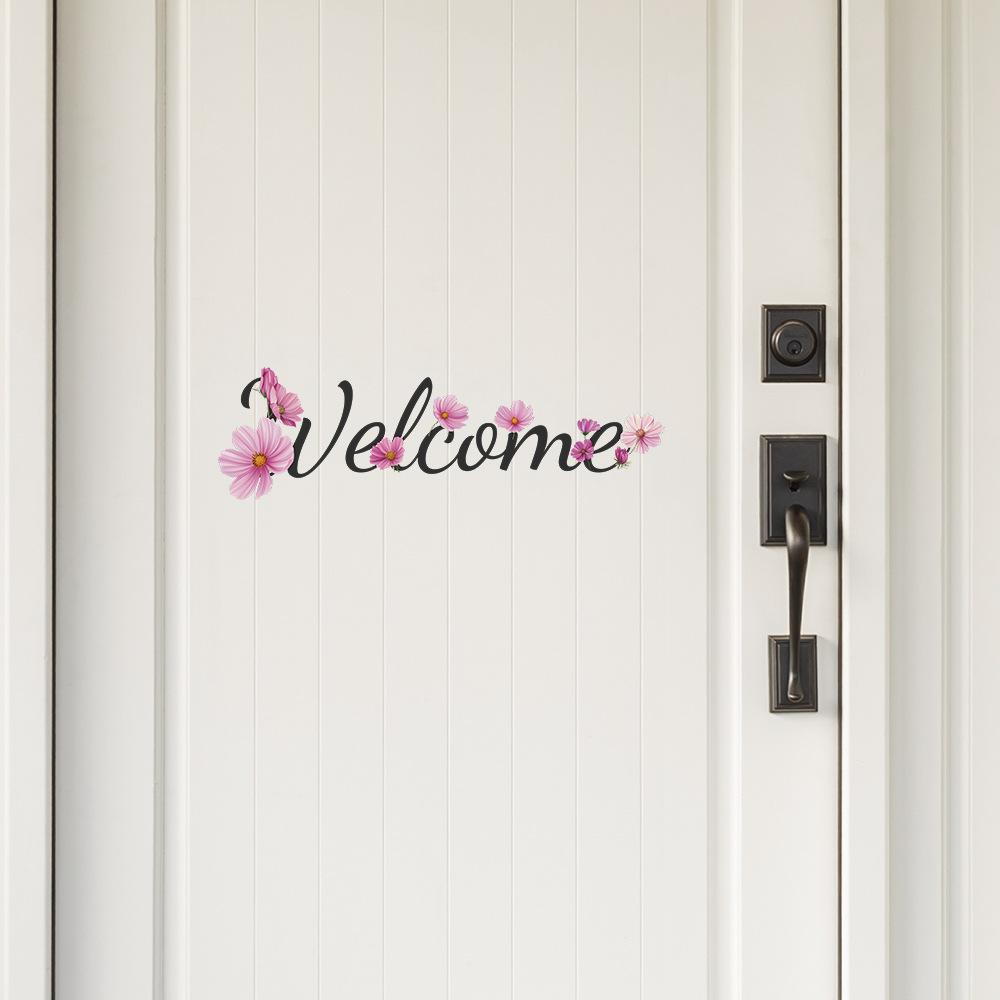Pink Flower Bedroom Study Door Stickers for Home Background Beautification