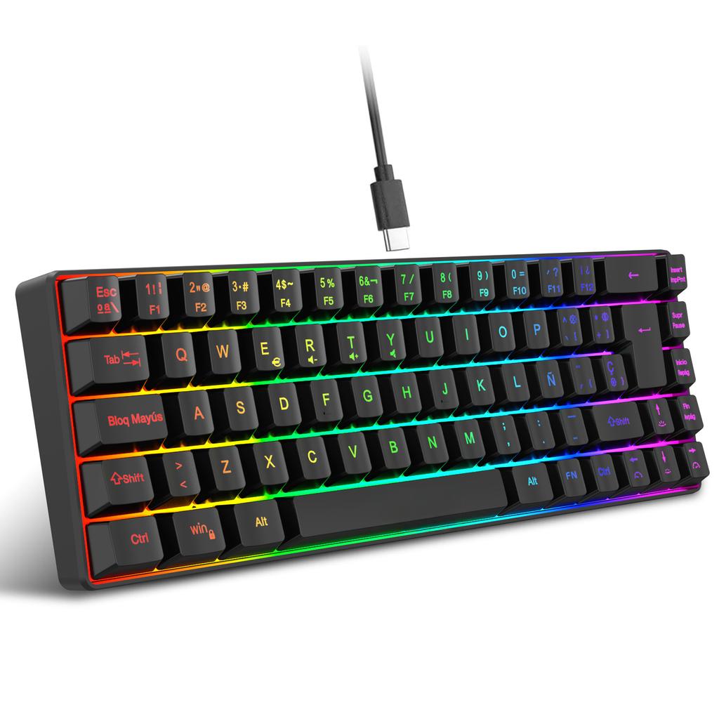 Game Keyboard 68-key Three-color Matching Keycap Key-line Separation RGB Backlit Membrane Keyboard