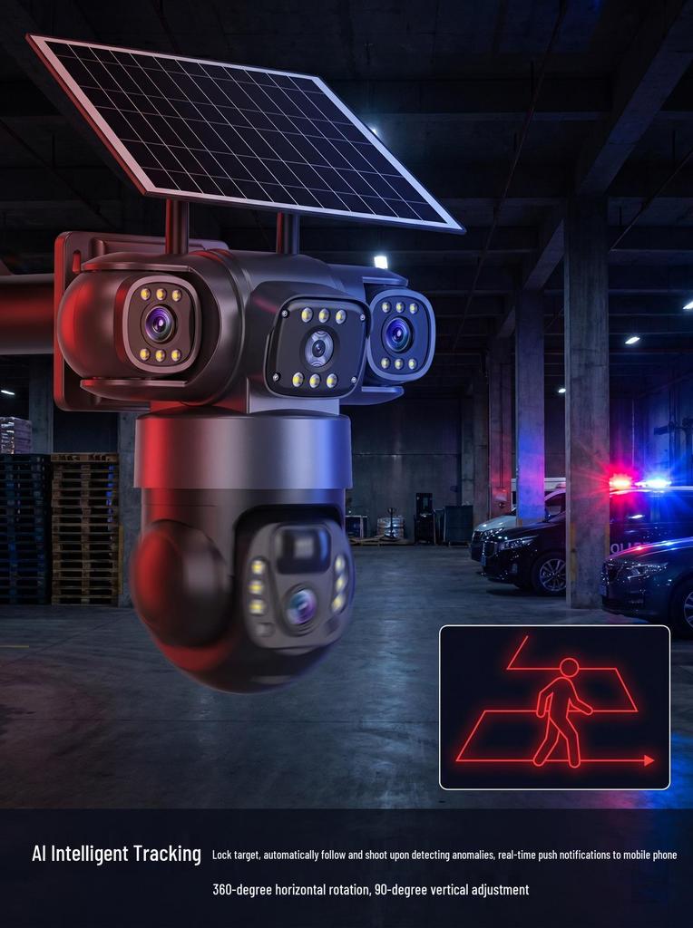 V380 4G Solar PTZ Camera: Tri-Lens, Low Power, Full-Color HD Night Vision for Southeast Asia Surveillance