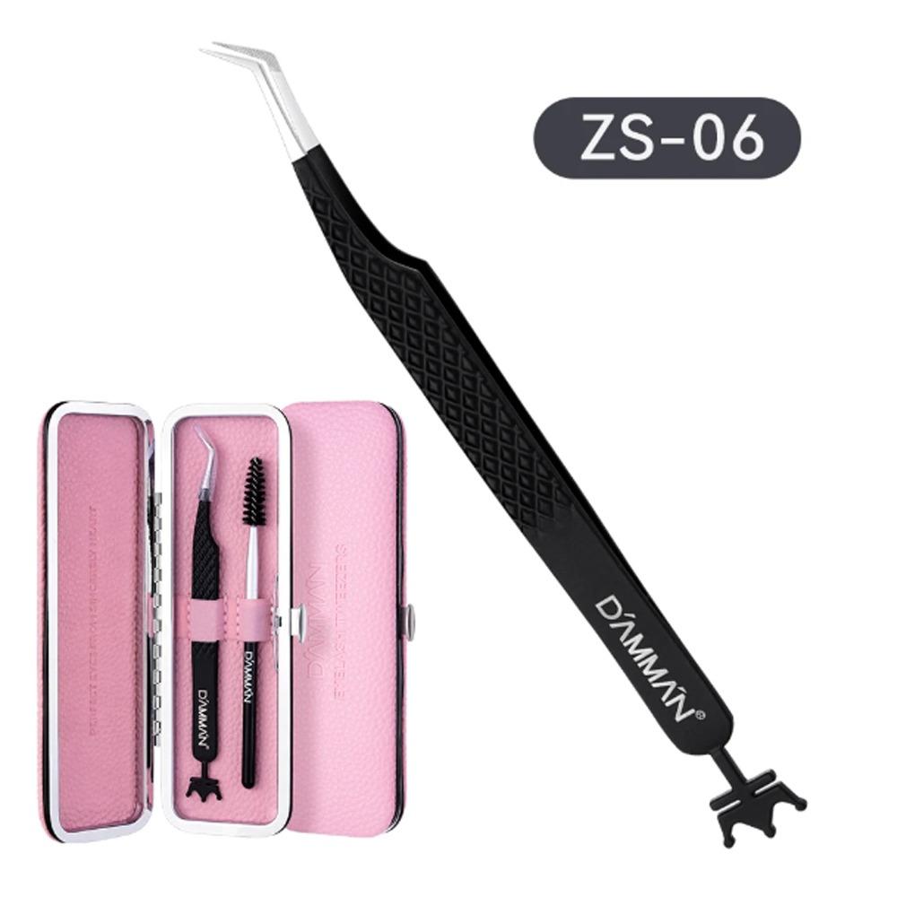 Large Flat Clamp Head Eyelash Tweezer Anti-slip Grid Fiber Tip Eyelash Extensions Tweezers with Box Makeup Tools Lash Tweezers