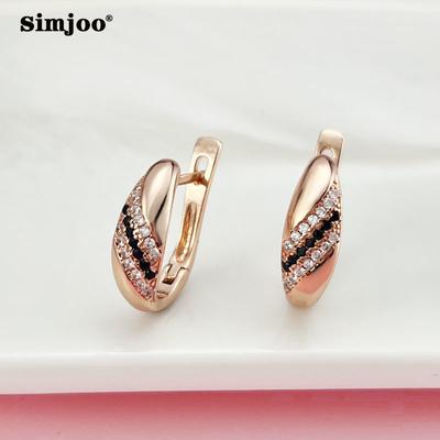 SIMJOO New Elegant Simple Rose Gold Earrings for Women Personality Polished Copper Zircon Earrings