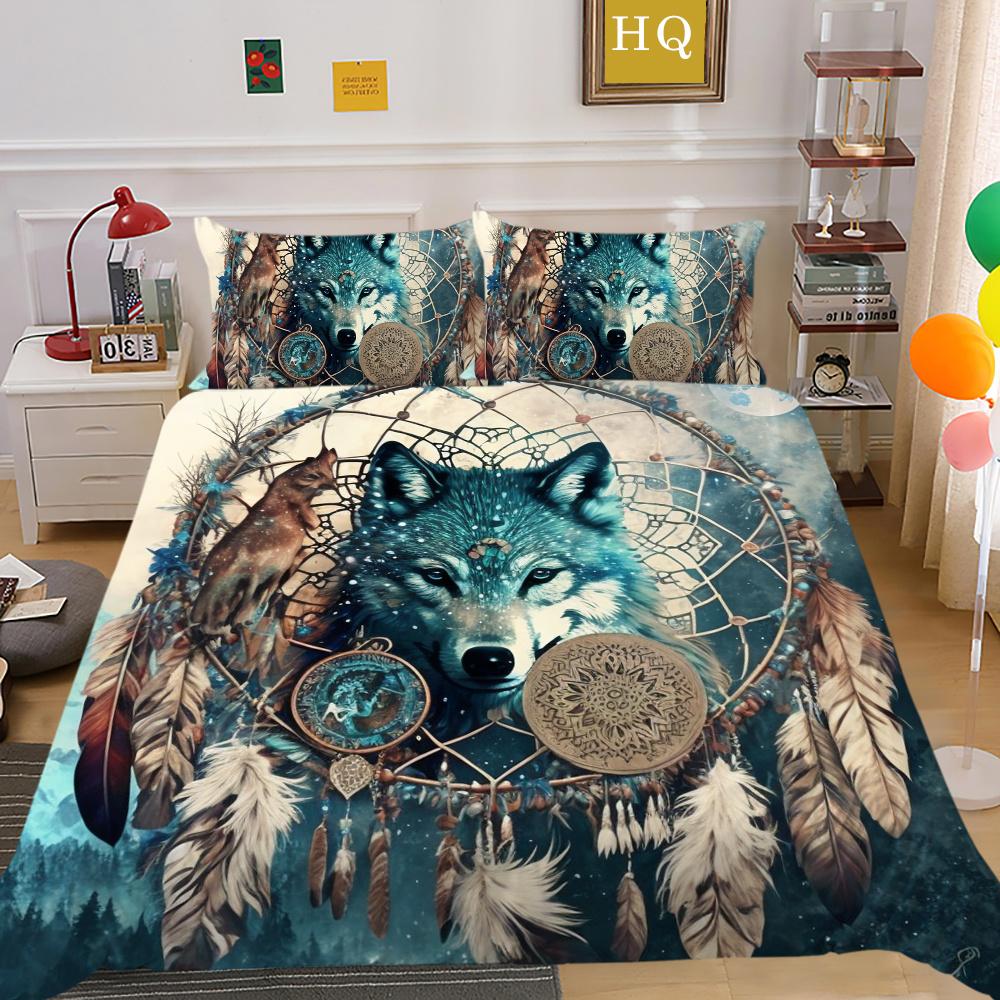 Bettbezüge, Wolf-Druck, King-Size-Mikrofaser-Bettwäsche-Set, Bezug für Mann, weich, hochwertige Heimtextilien