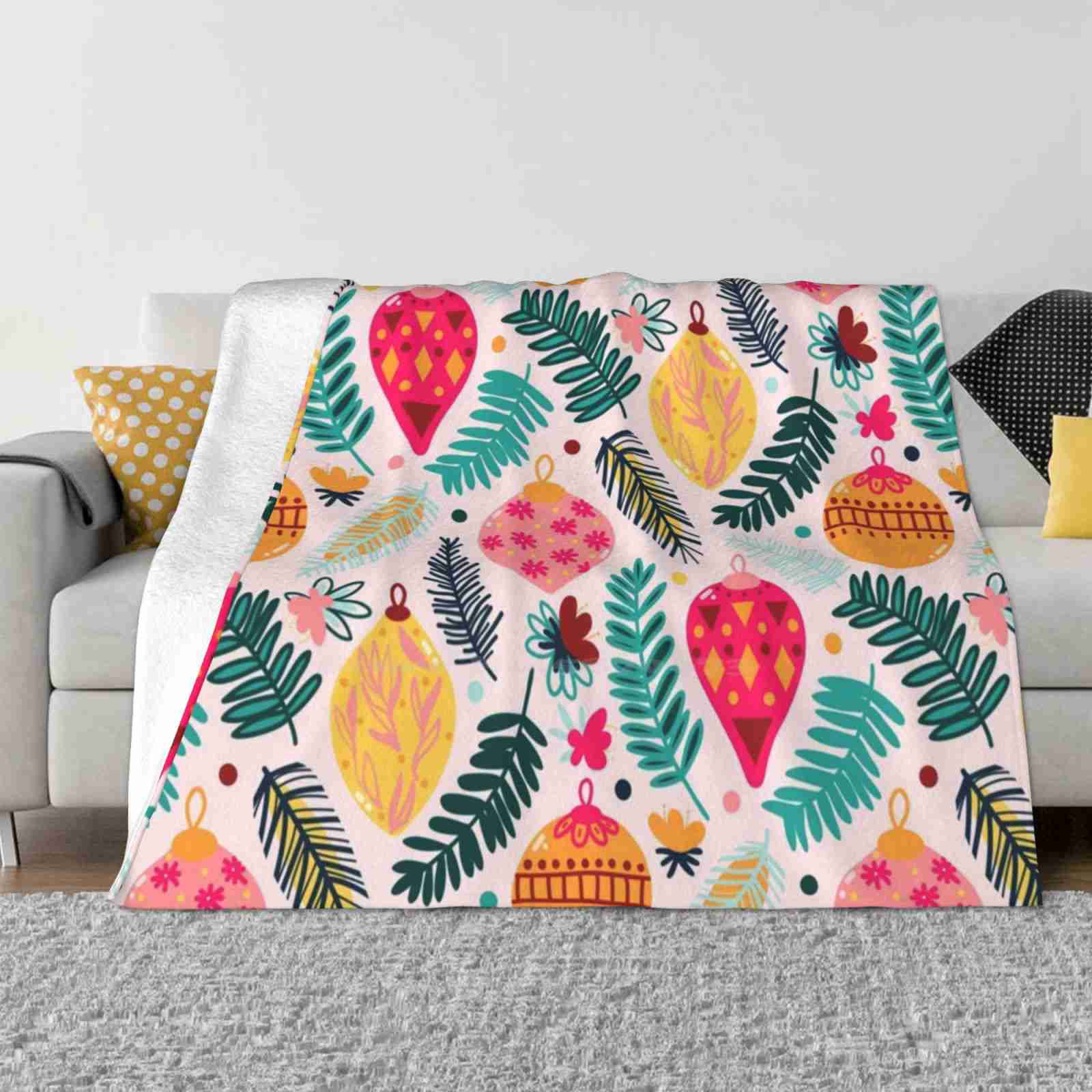 

Colorful Christmas-Millennial Pink Best Selling Room Household Flannel Blanket Christmas Ornaments Decorations Palm Leaves 30x40in