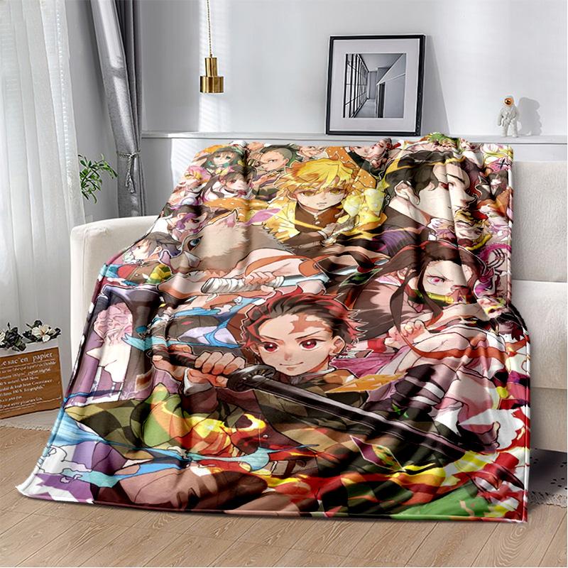 D-Demon Slayer Anime Blanket Sofa Office Nap Cover Blanket Kamado Nezuko Air Conditioning Blanket Soft and Warm