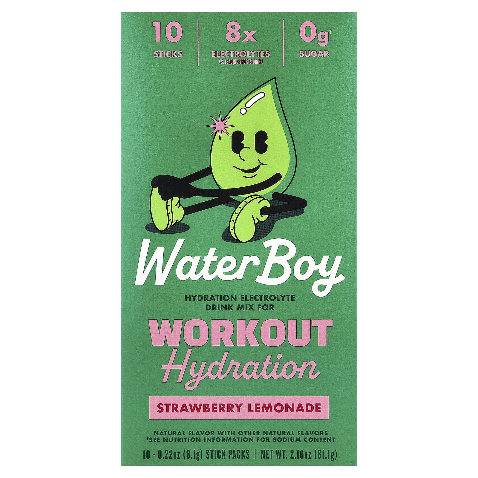 

Waterboy, Hydration for Workouts, Electrolyte Drink Mix, Strawberry Lemonade, 10 Stick Packs, 6.1g (0.22oz) Each