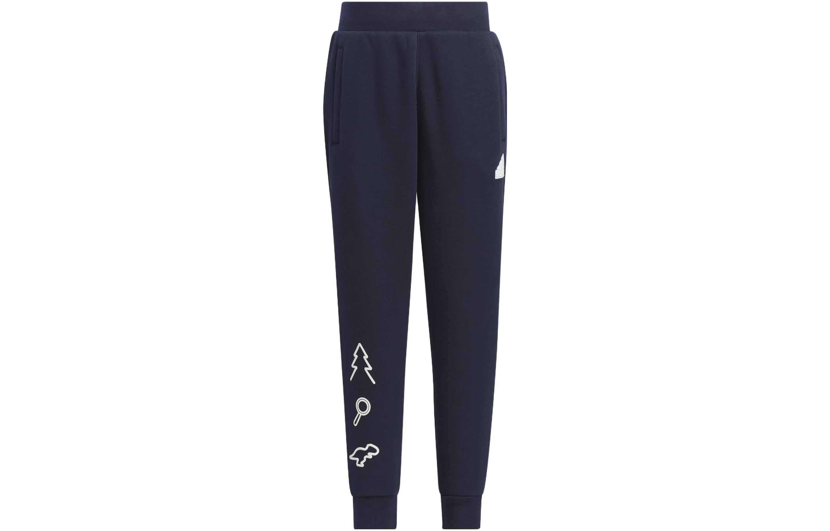 

Kids Adidas Knitted Sweatpants Cartoon Pattern Print Thickened And Fleece Lined Elastic Cuff Legend Ink IY5041 116