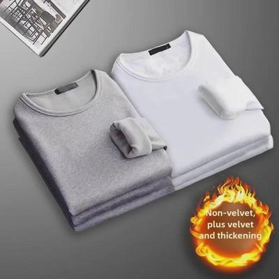Men's Plus Velvet Warm Long-Sleeve T-Shirt, Crew Neck Base Layer for Autumn and Winter