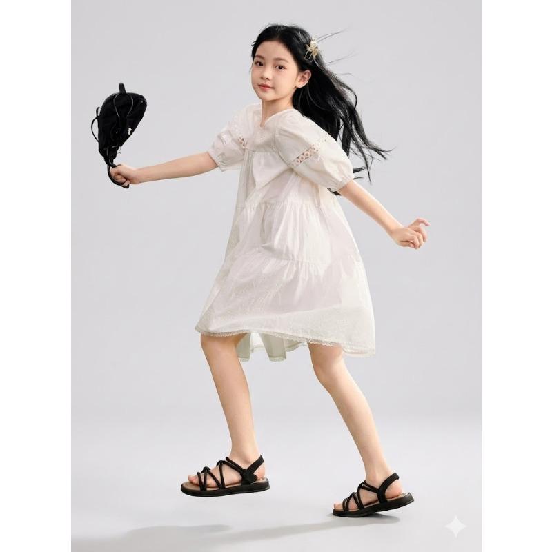 Big Girls Puff Sleeve Short Sleeve Princess Dress Casual Summer Sweet Kids Dress