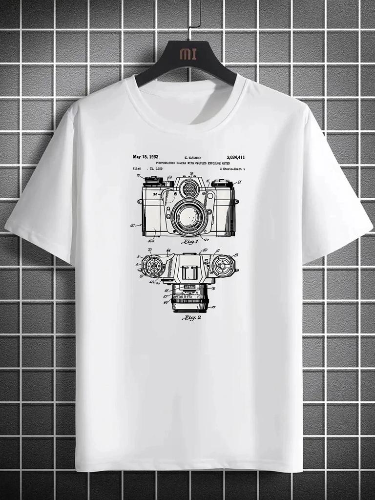 Vintage Camera Blueprint Graphic T- Shirt Photographer Retro Film Tee
