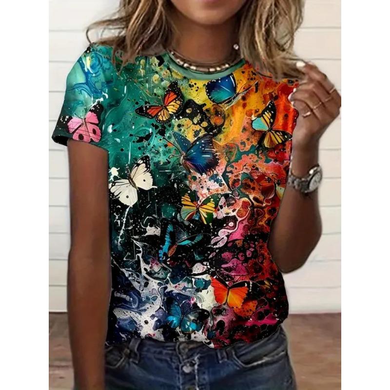 Summer Round Neck 3D Animal Print Top Fashionable Casual Short Sleeved Women's T-shirts