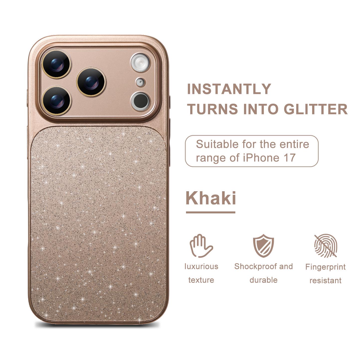 

Glitter Full Coverage Drop-Proof Case for iPhone 17/16 Pro with Matte Finish and Lens Protection Stickers iPhone 16 Pro Max золотой