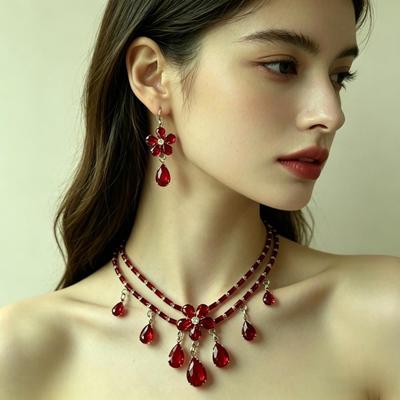 European & American Style Zircon Water Drop Necklace & Earrings Set for Women: Fashionable and Trendy Jewelry.