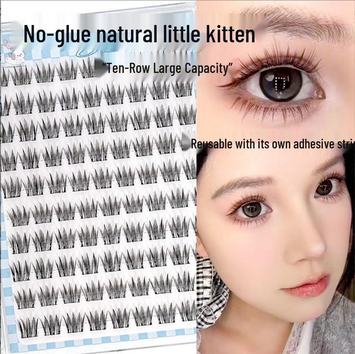 Ying Lier Natural Cluster Fox-Eye Eyelashes - Beginner-Friendly and Glue-Free