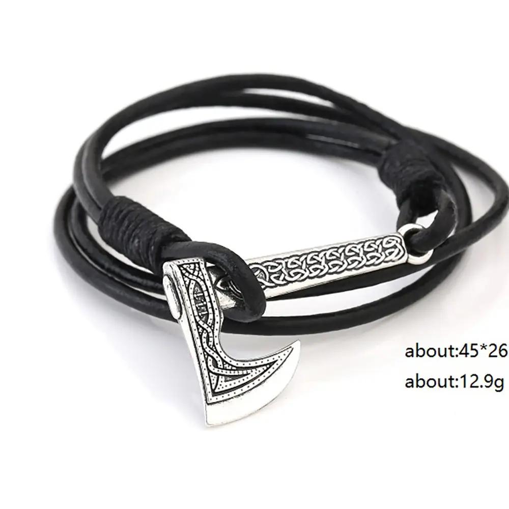 Teamer Viking Axe Wrap Anchor Bracelet Men Leather Rope Bracelets Leather Accessories Slavic Perun Men Jewelry Best Gifts