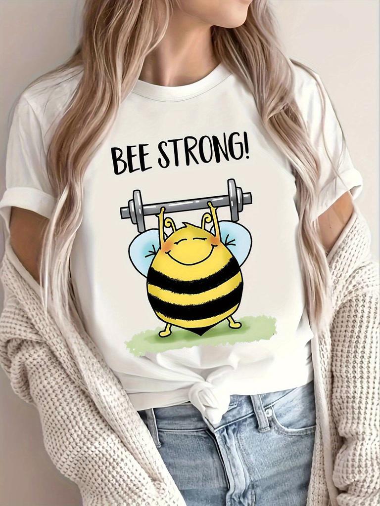 New T-shirt for outdoor leisure sports summer 2025 round neck Unisex funny short bee Fitness printed pattern